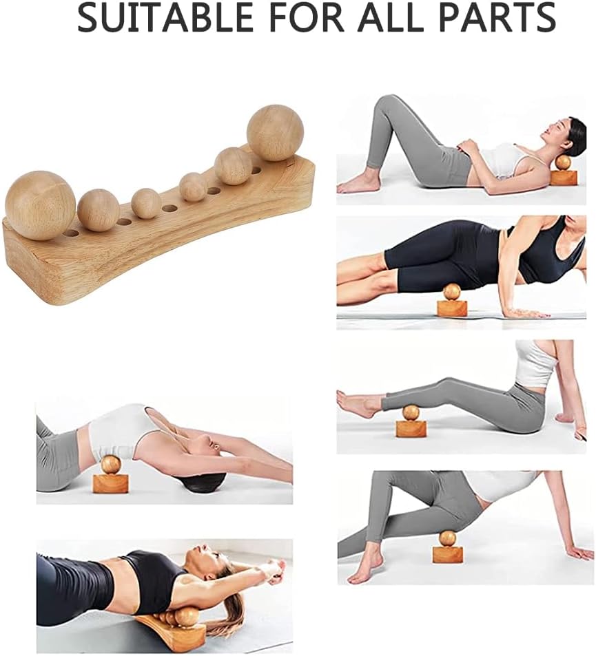 Psoas Muscle Release Tool Wooden Body Massage Tool Point Wood Massager with 6 Massage Heads for Occipital Back (A) - Image 3