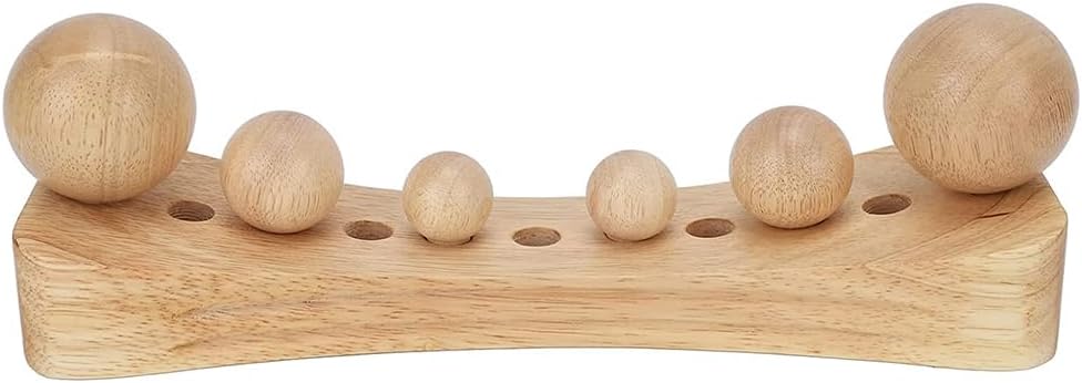 Psoas Muscle Release Tool Wooden Body Massage Tool Point Wood Massager with 6 Massage Heads for Occipital Back (A)