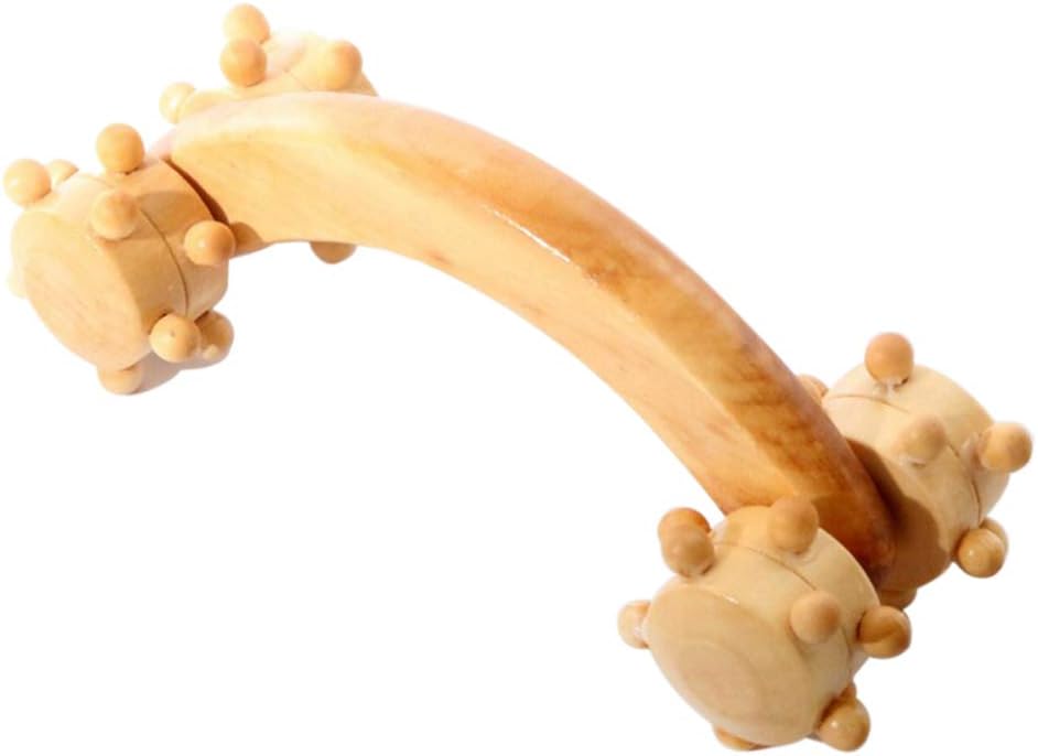 Milisten Handheld Massager Wood Tools Roller Four Wheel Roller Body Neck Shoulder Relaxation Tool